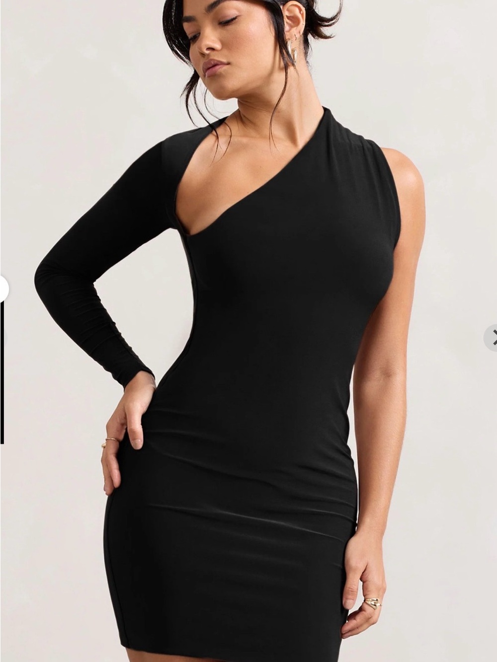 ♥️ NWT S by Serena Asymmetrical One-Shoulder Black Bodycon Dress
